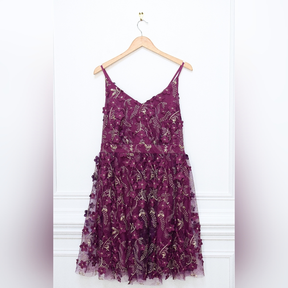 Arula Caledonia Floral Embroidered Metallic Mini Dress Purple & Gold Sz 2X Party - Picture 3 of 9